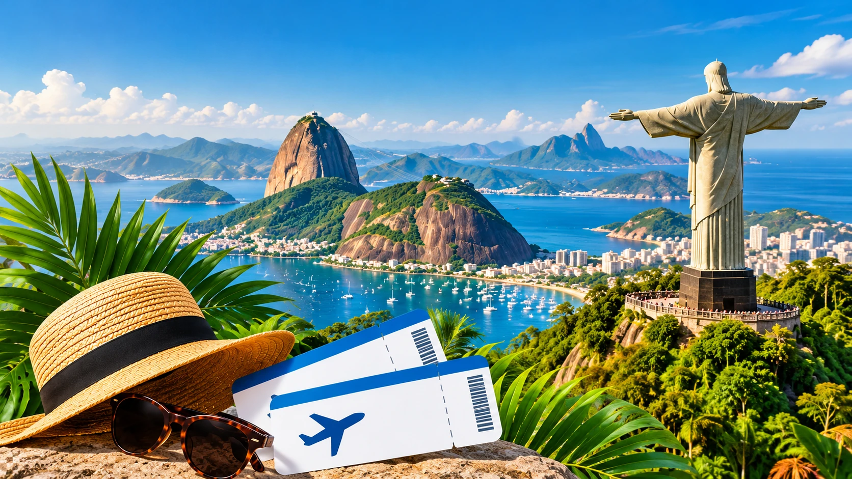 Vista panorámica de Río de Janeiro con pasajes de avión